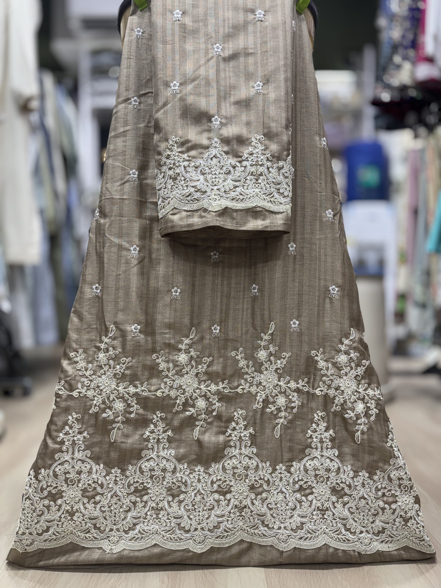 Khaki Embroidered Ghagra and Pardi Rida Khaki Embroidered Ghagra and Pardi Rida